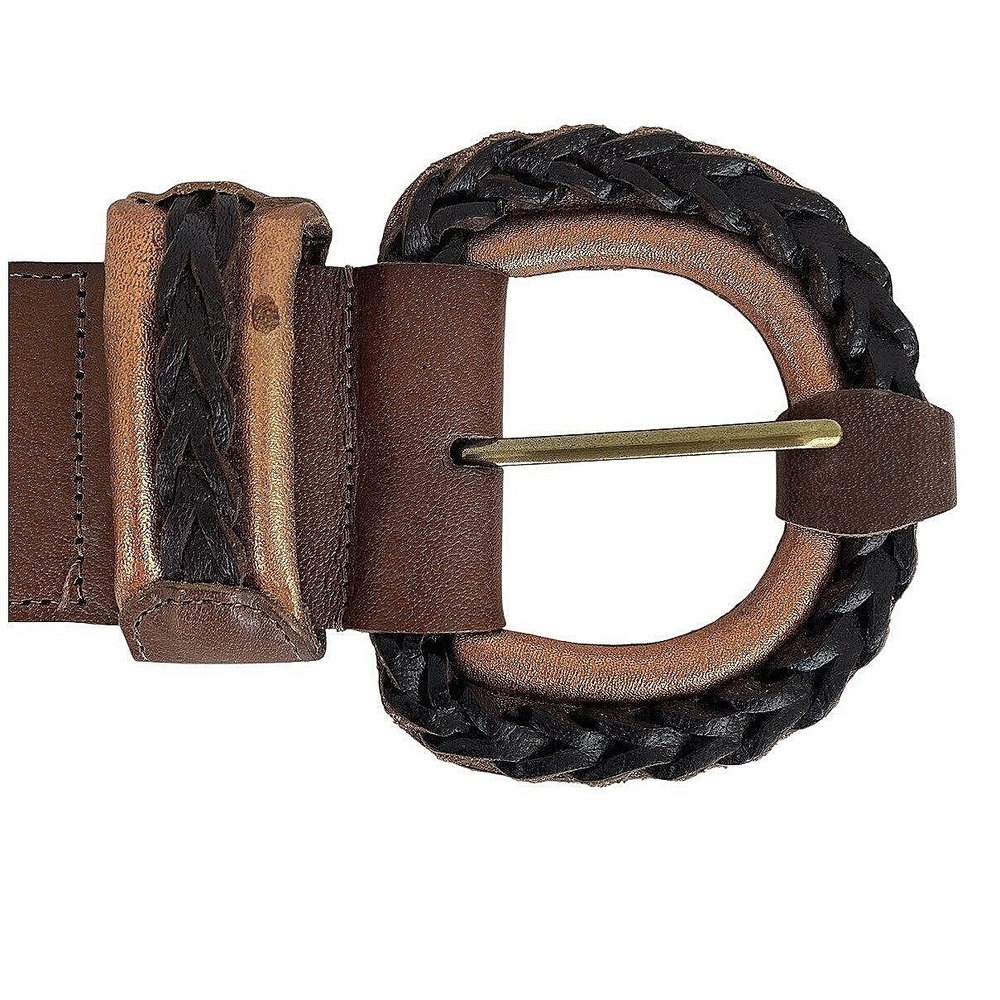 Chico's Leather Woven Belt Size M Brown Large Buckle Womens - Picture 5 of 12